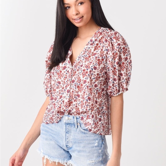 Xirena / Sydell Shirt in red burst Flower Fields Cotton XS extra small - Picture 3 of 8